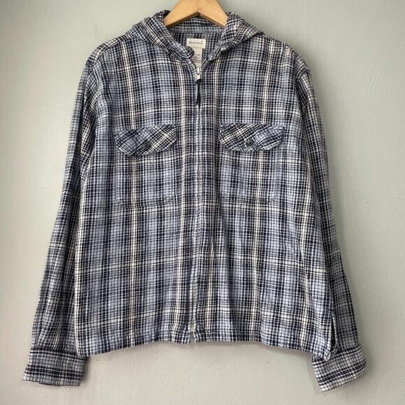 Northcrest Tops - NorthCrest Size Medium Blue Plaid Flannel Hooded Shirt Shacket 90s Y2K Grunge